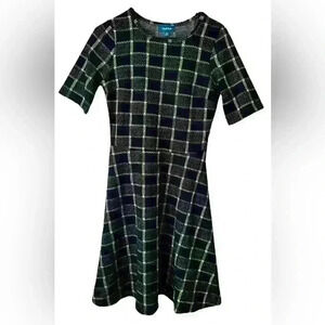 ModCloth Geometric Print Sleeveless Sweater Dress Black Gold Fit Flare Plaid Med